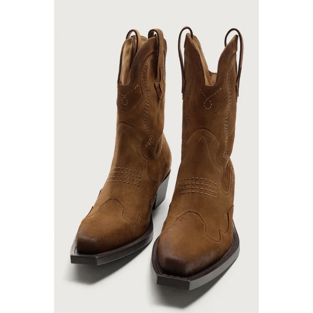Zara Men's Brown Suede Western Cowboy Boots EU 43 Leather Portugal Ortholite